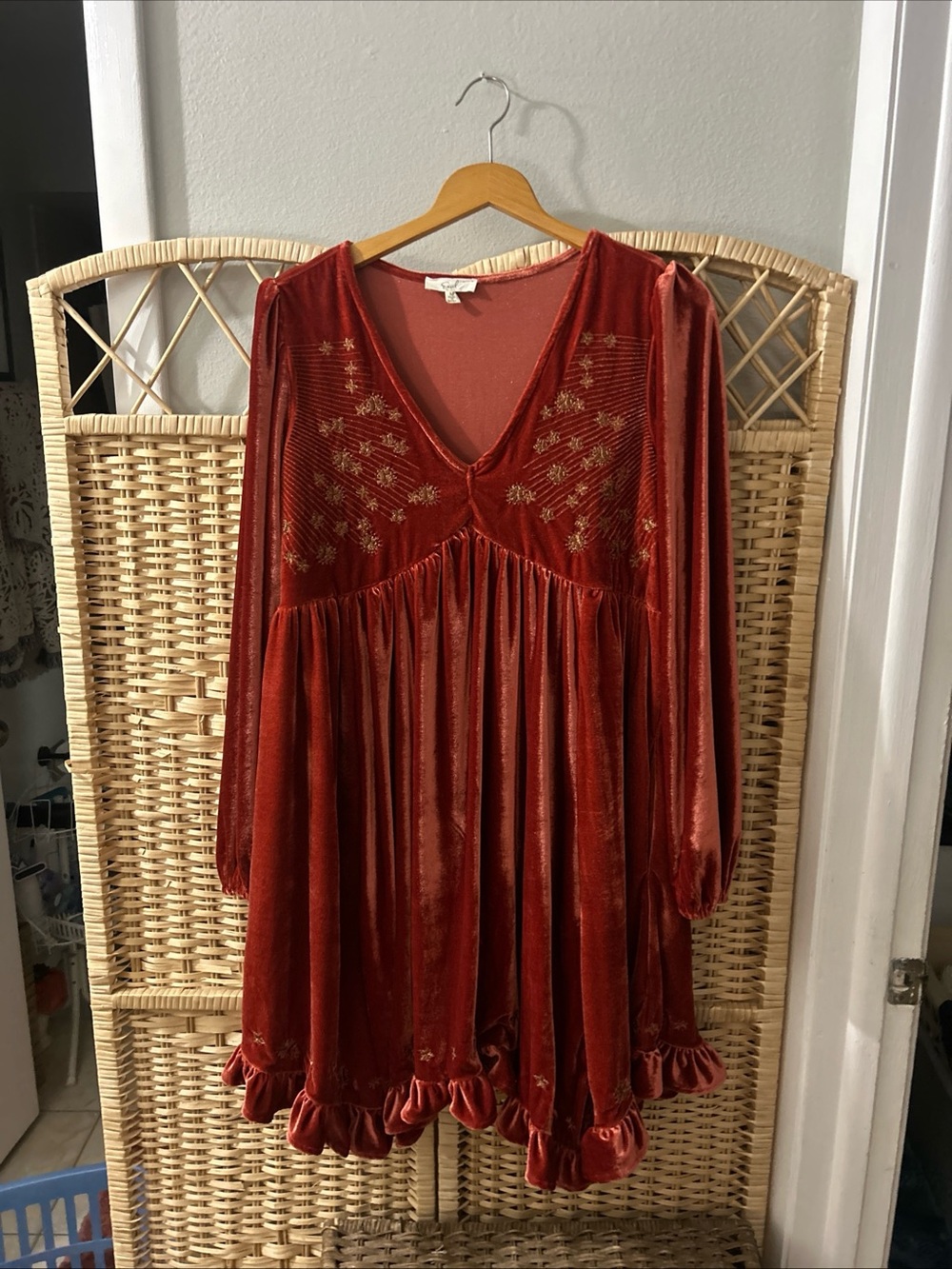 Easel Ladies Northern Lights Velvet Dress Med Boho Fairy core Whimsigoth